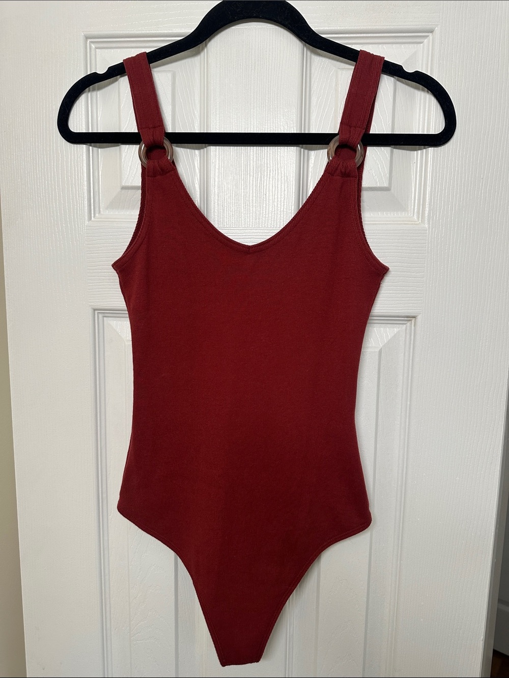 Abercrombie & Fitch Burgundy Ribbed Ring-Accent Tank Bodysuit